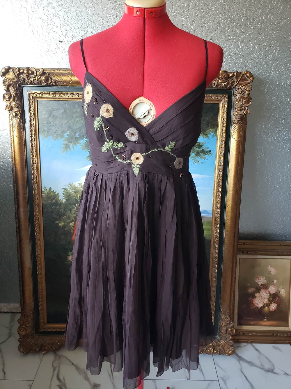 To the Max Brown Midi Dress with Floral Embroidery